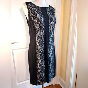 Cynthia Rowley 12 Black Sleeveless Sheath Dress Lace Inserts With Sequins NWOT